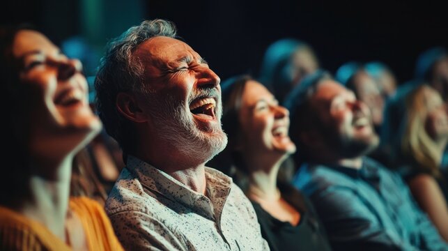 An audience in hysterical laughter while watching a live comedy performance.