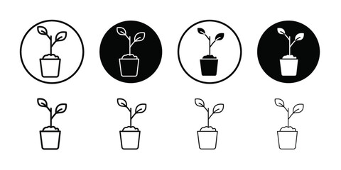 plant icon Black line art vector logo set