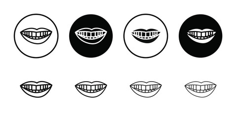 smile with teeth icon Black line art vector logo set