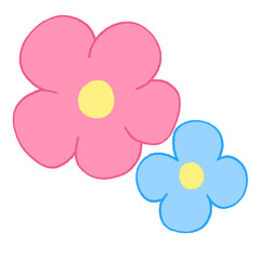 cute pink and blue flower doodle hand drawn illustration