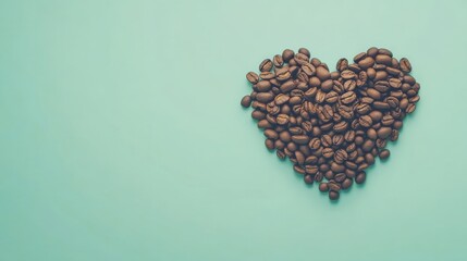 Heart Shape Made of Coffee Beans on Mint Background