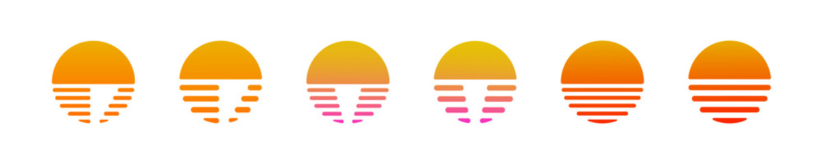 Cyberpunk sun, sunset, sunrise. Retro sunset. Vintage sun set. Retrowave sun collection. Sunset vintage design.