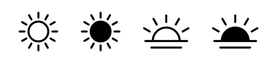 Sun vector icon. Sun simple icons collection.  Sun icon set, sunshine, sunrise or sunset. Sun vector illustration.