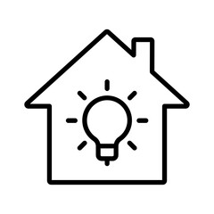 Black smart home time line icon, simple house with light bulb flat design pictogram, infographic vector for app logo web button ui ux interface elements isolated on white background