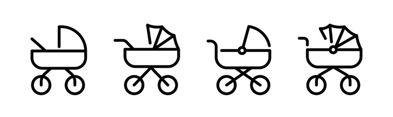 Baby carriage vector icons. Baby stroller icons. Baby pan illustration.