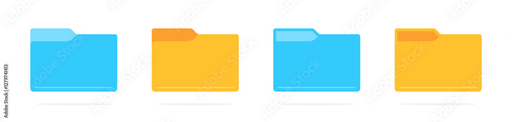 Poster file folder icon set. file folders with data documents. folder icons. file folders.