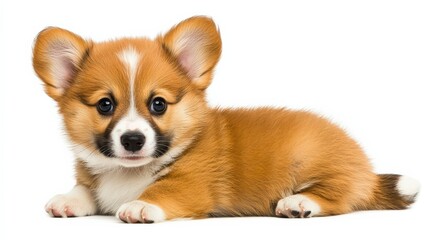 Obraz premium Adorable Fluffy Corgi Puppy with Big Eyes and Cute Expression