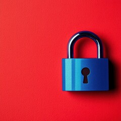 Fototapeta premium A vibrant blue padlock sits on a red background, symbolizing security and protection.