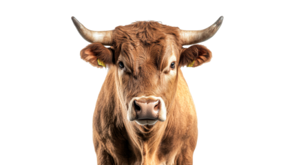 Brown cow stands confidently with intense gaze