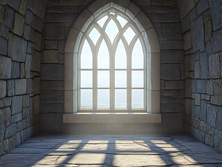 Medieval room window ocean view