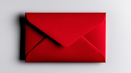 Vibrant red envelope with shadow on light background for holiday or special occasion theme