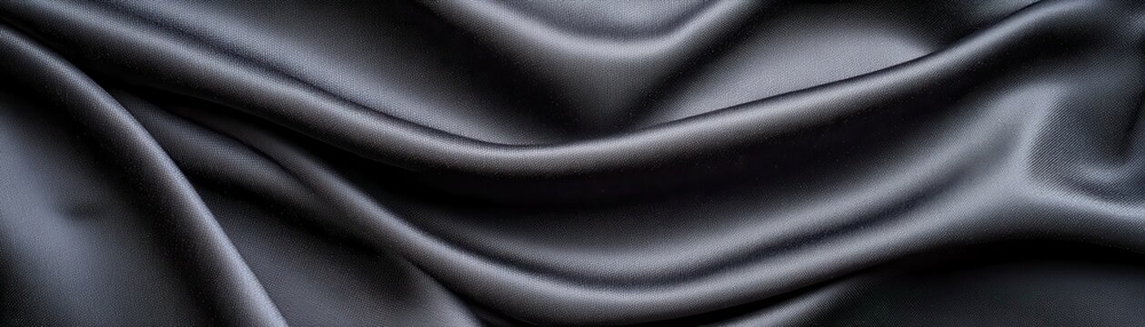 Smooth Black Silk Fabric Background with Elegant Drapery and Soft Texture for Design and Fashion Projects
