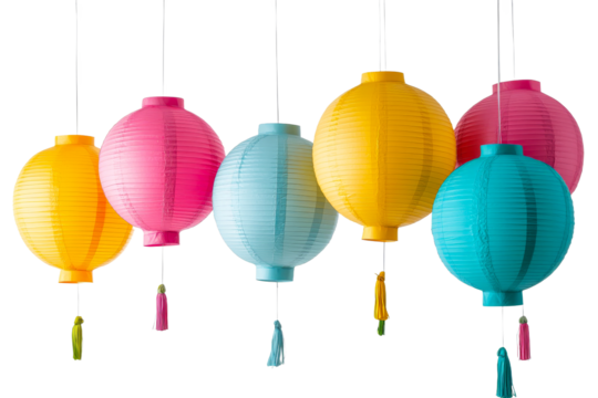 Colorful lanterns hanging in bright decor