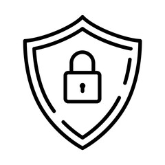 Black single security shield line icon, simple safety protection  keys flat design vector pictogram, infographic interface elements for app logo web button ui ux isolated on white background