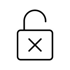 Black single unlock failed line icon, simple simple unsafe password protection flat design concept vector for app ads web banner button ui ux interface elements isolated on white background