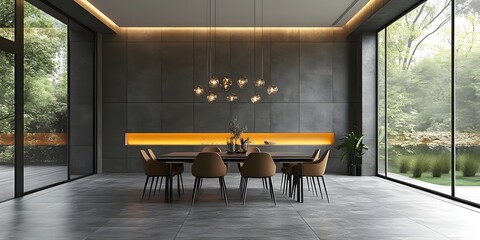 Modern Minimalist Dining Room with Garden View