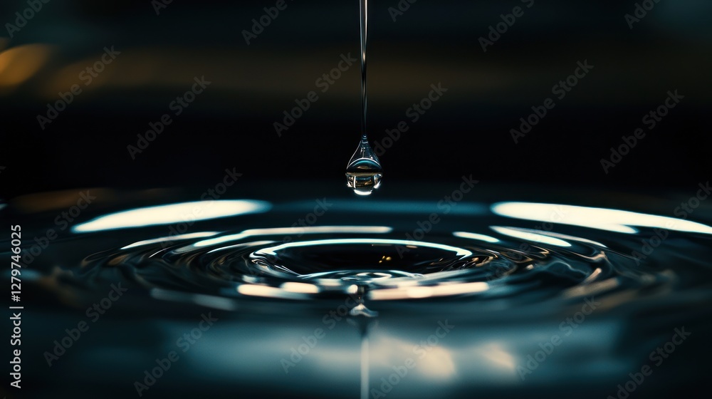 Poster a single water drop hanging delicately from the edge of a faucet ready to fall into the sink below h