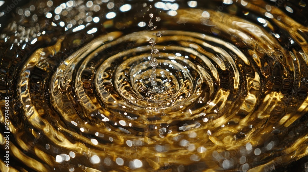 Poster a mesmerizing photo of water drops falling into a still surface creating concentric ripples and capt