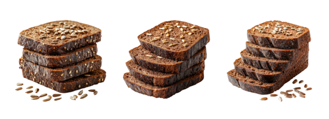 Freshly Baked Dark Bread Slices on Transparent Background