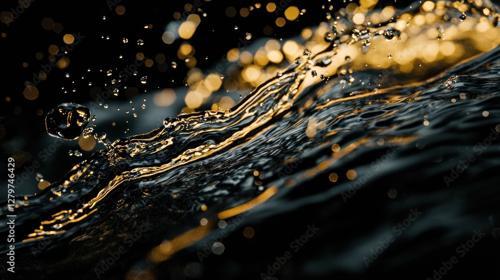 Poster a close-up of a water splash against a dark background capturing the intricate patterns and shimmeri