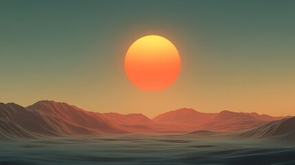 Serene Sunset Over Rolling Mountains and Calm Waterscape Landscape