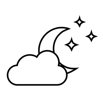 Vector line weather icon of cloud, moon and stars isolated on white background. Icon for mobile apps, websites, weather forecast, etc.	
