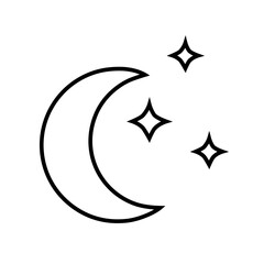 Vector line weather icon of moon and stars isolated on white background. Icon for mobile apps, websites, weather forecast, etc.	
