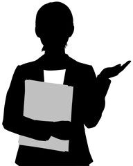 書類を持って案内をする女性のシルエット