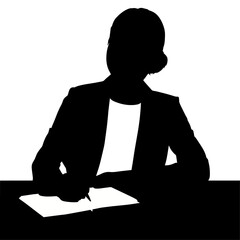 Silhouette of a Woman Writing in a Notebook at a Desk
