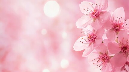 Delicate pink flowers in full bloom create a stunning romantic background, perfect for conveying feelings of love, tenderness, and the beauty of nature
