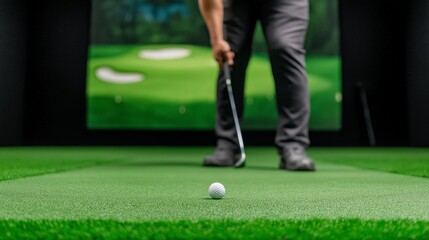Indoor golf practice session focused on putting technique and skill development