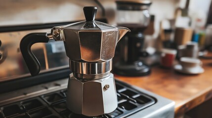 Classic Stovetop Espresso Maker in Kitchen Setting, Modern Decor