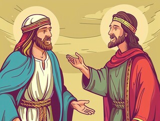 A vector illustration in simple flat color line style of whimsical Jesus birth in the manger