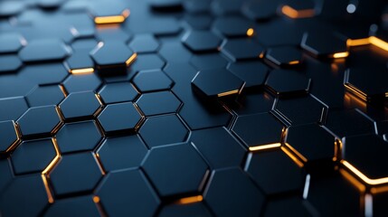 Dark Hexagon Tech Background Metallic Reflections