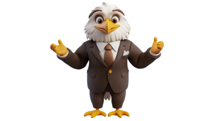 Cartoon eagle in a business suit giving a speech