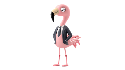 Stylish flamingo in a suit posing confidently