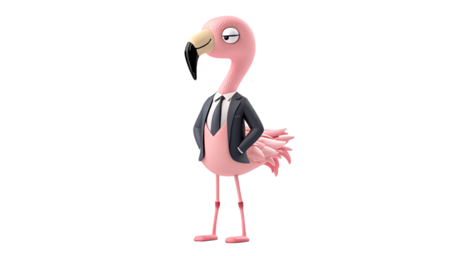 Stylish flamingo in a suit posing confidently