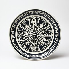 Obraz premium Decorative Plate Featuring a Black and White Geometric Design