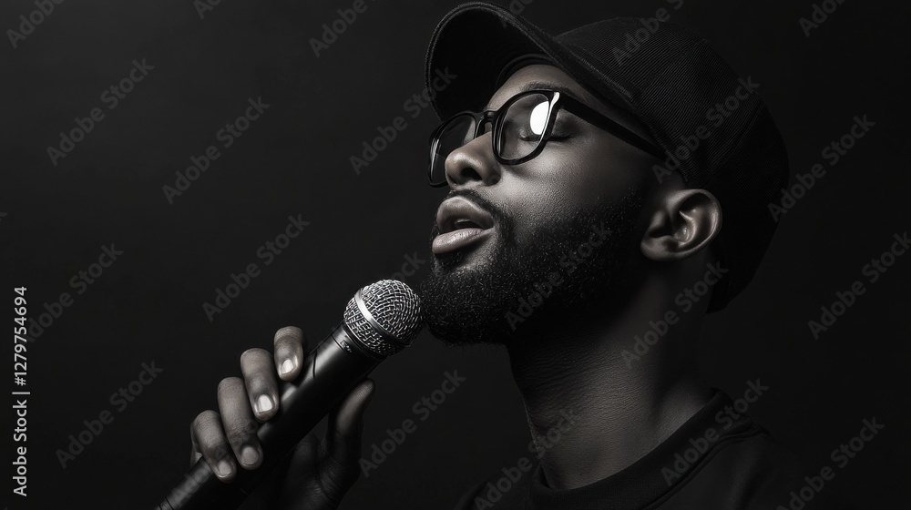 Poster A man with a microphone is singing into it