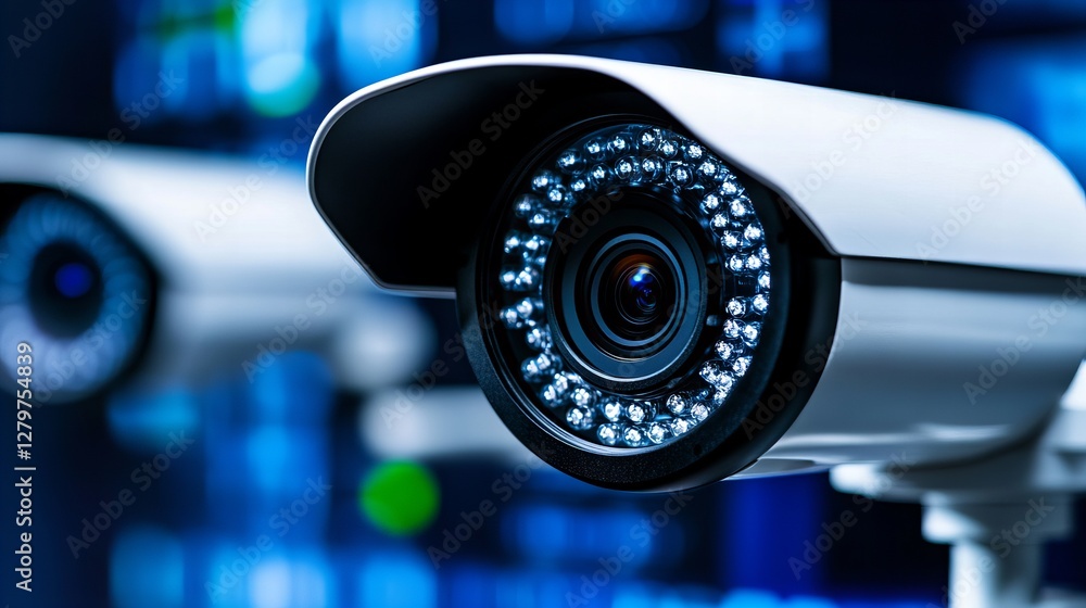 Poster close-up of a security camera lens, showcasing its intricate design and powerful functionality. surv