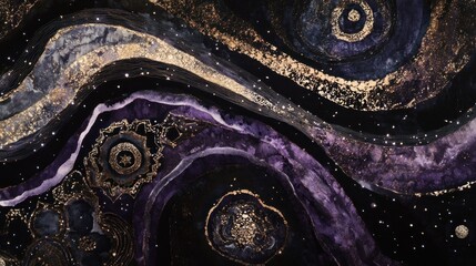 Cosmic Nebula: A Galaxy of Purple and Gold