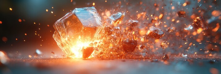 Crystal explosion with fire and sparks.