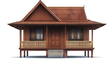 Traditional Wooden House with Porch and Sloped Roof Design