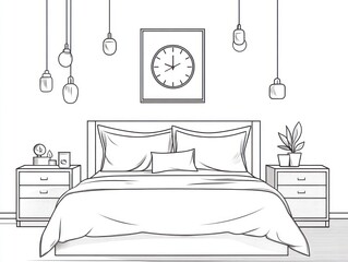 Minimalist bedroom interior sketch.