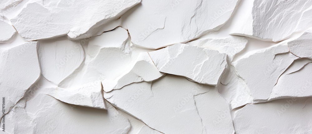 Poster the image is a close up of a white wall with a lot of white rocks on it