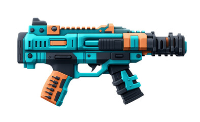 Colorful futuristic blaster displayed on a clean background with intricate design elements and bold colors