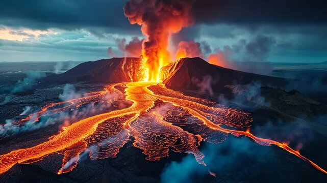 噴火する活火山の空撮1