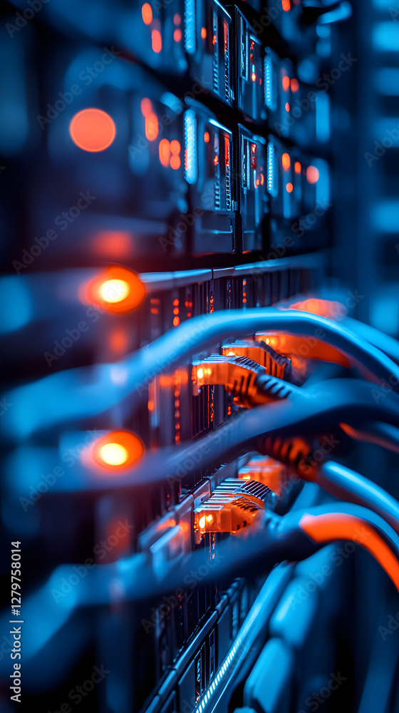 Aufkleber intricate network connection with vibrant cables and glow of server technology