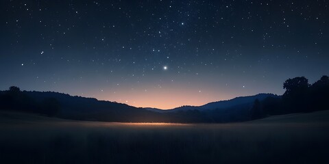 Fototapeta premium Starry Night Landscape: Serene Night Sky over Mountain Range