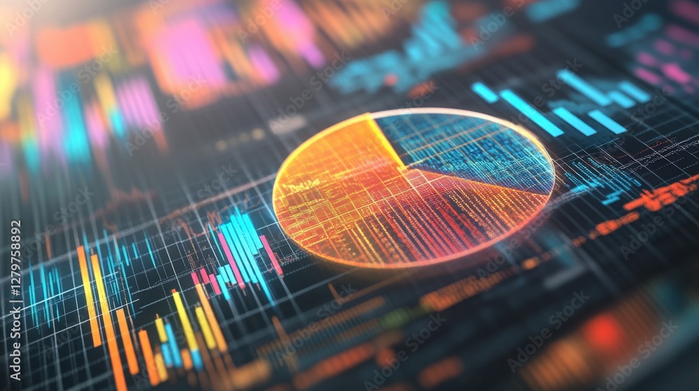 Poster vibrant data visualization with colorful charts and graphs displaying insights and trends